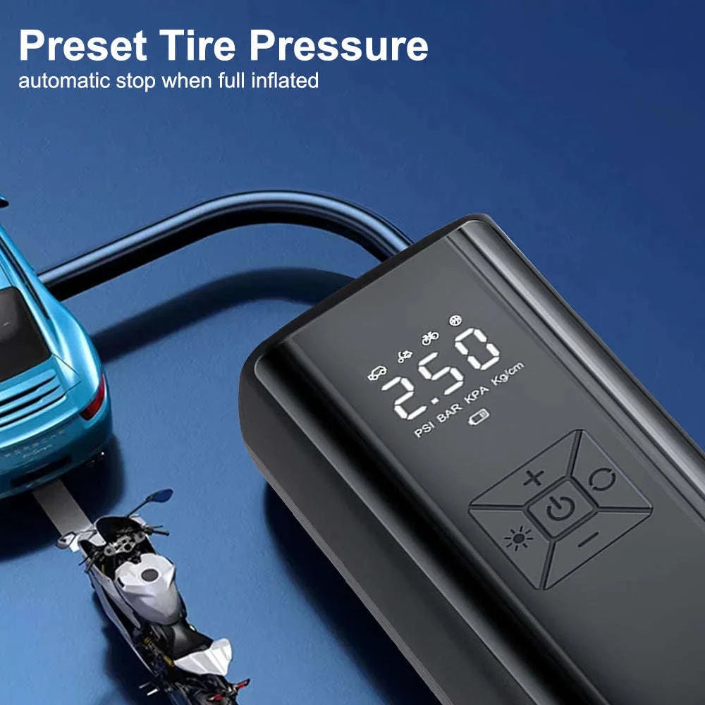 Portable Tire Inflator Air Compressor with LED Light and LCD Display-A