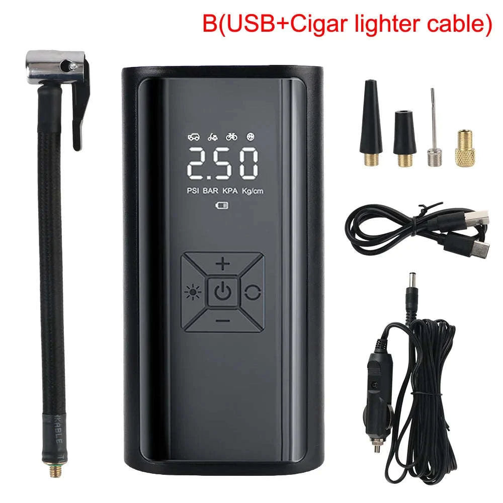 Portable Tire Inflator Air Compressor with LED Light and LCD Display-A