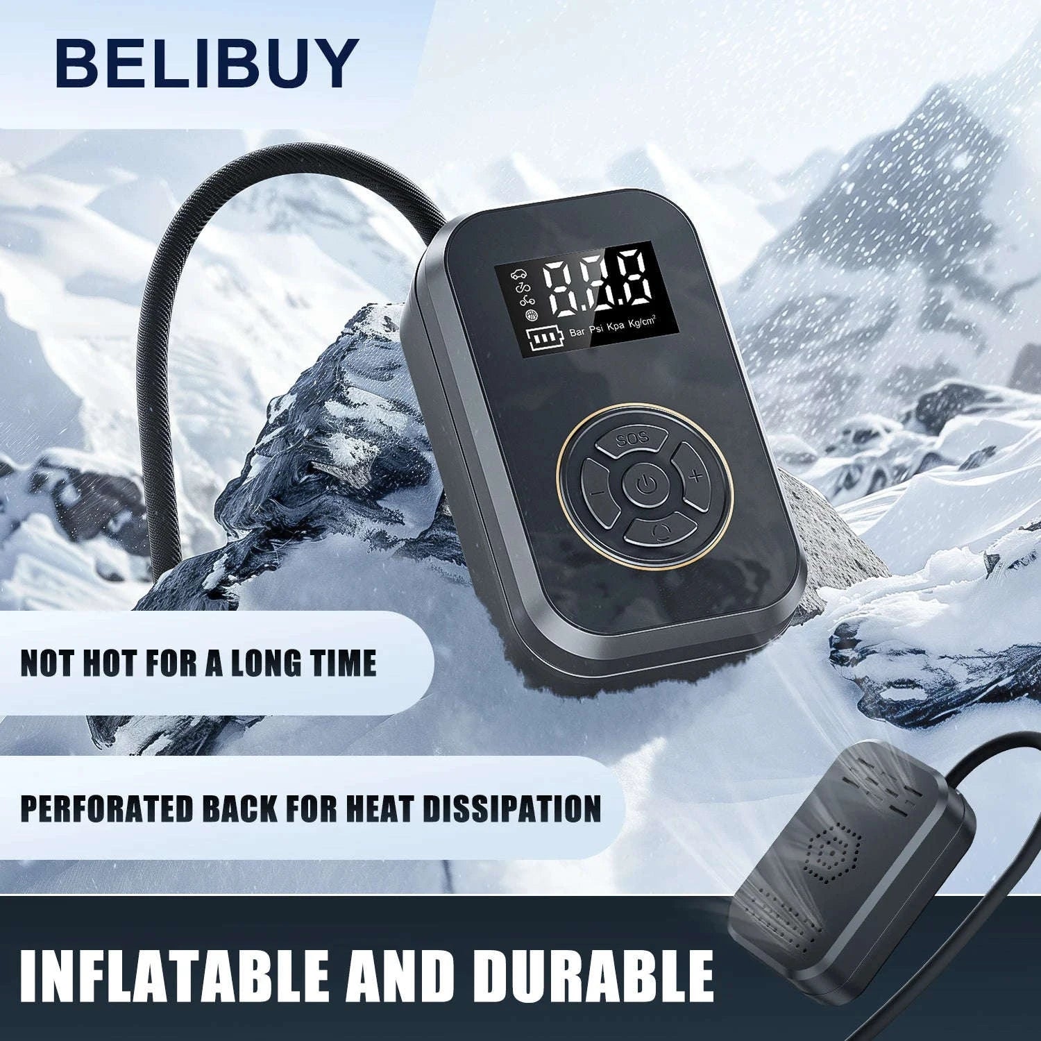 Portable Tire Inflator with Digital Display and Compact Electric Pump-black / france