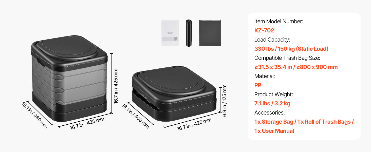 Inodoro portátil plegable para camping con bolsa de transporte y capacidad de 330 lb