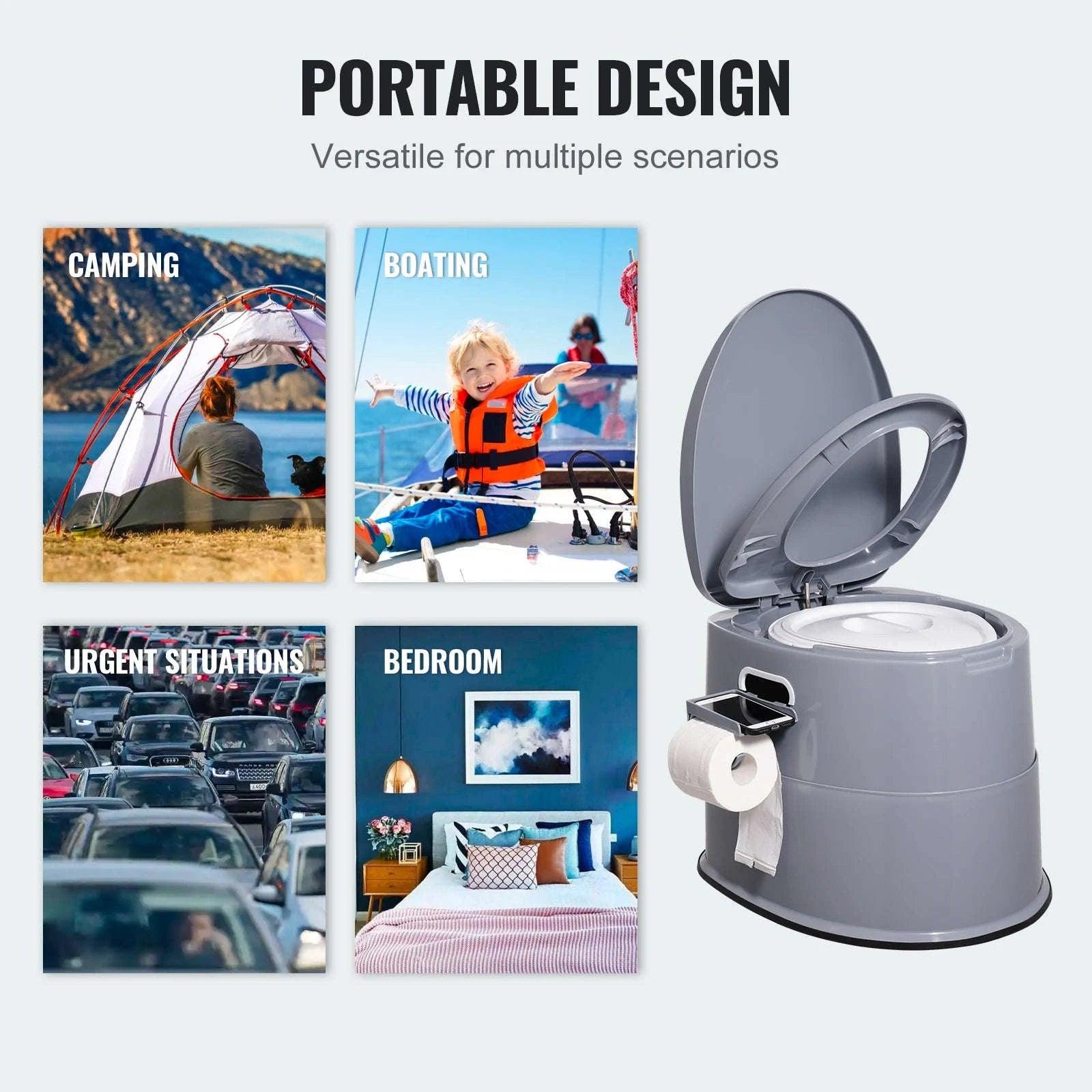Portable Toilet for Camping with 1.3 Gal Detachable Inner Bucket and Removable Paper Holder-Brown / france