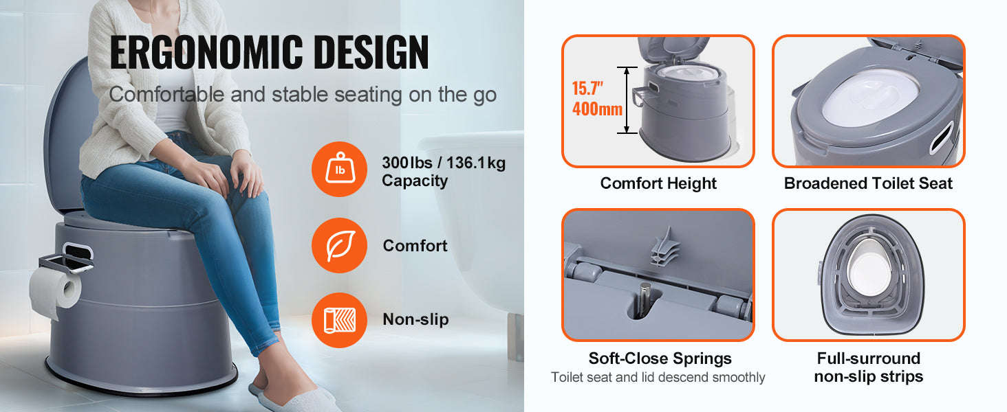 Portable Toilet for Camping with 1.3 Gal Detachable Inner Bucket and Removable Paper Holder-Brown / france