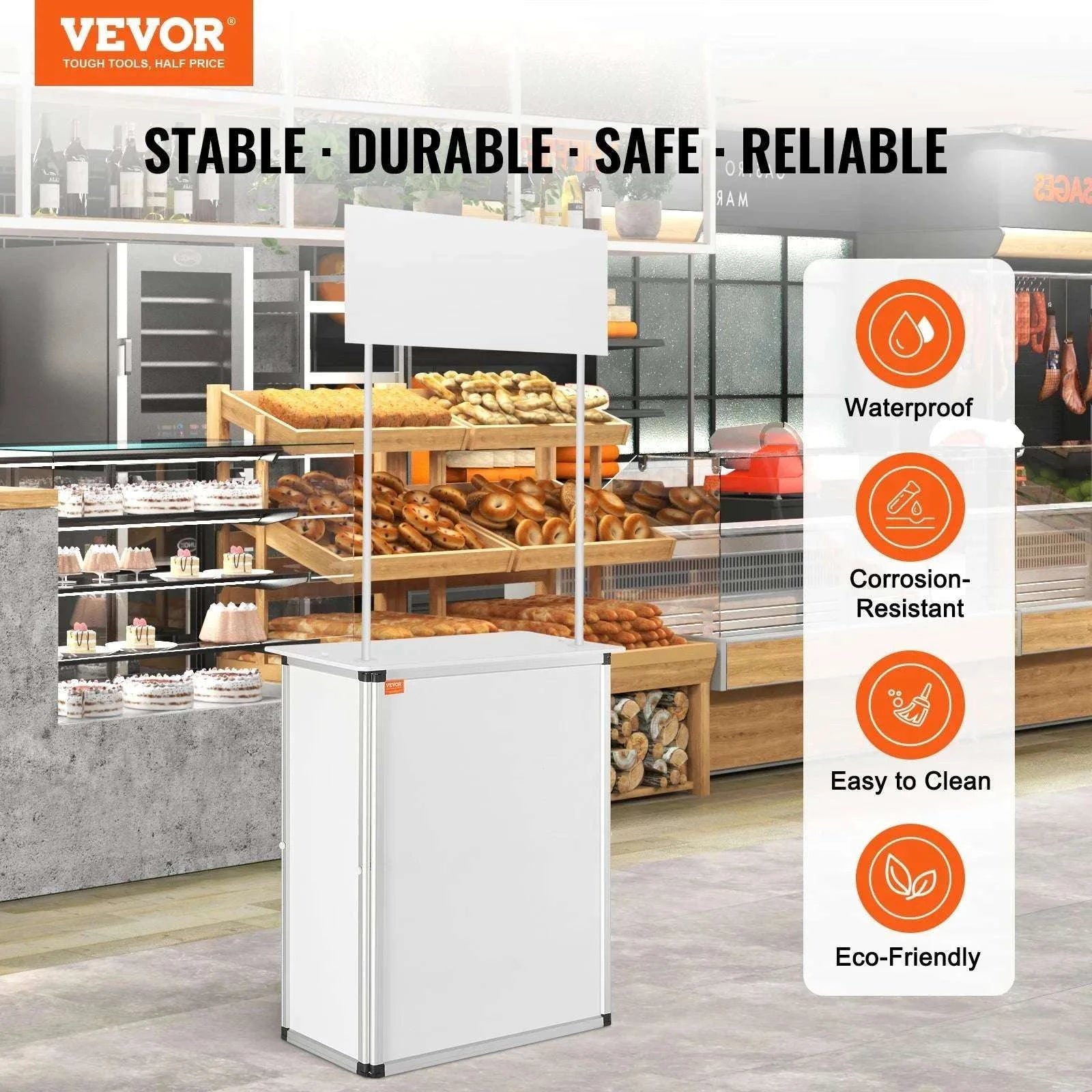 Portable Trade Show Counter Table with Shelf and Display Panel-Pop Up / United States