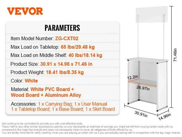 Portable Trade Show Counter Table with Shelf and Display Panel-Pop Up / United States