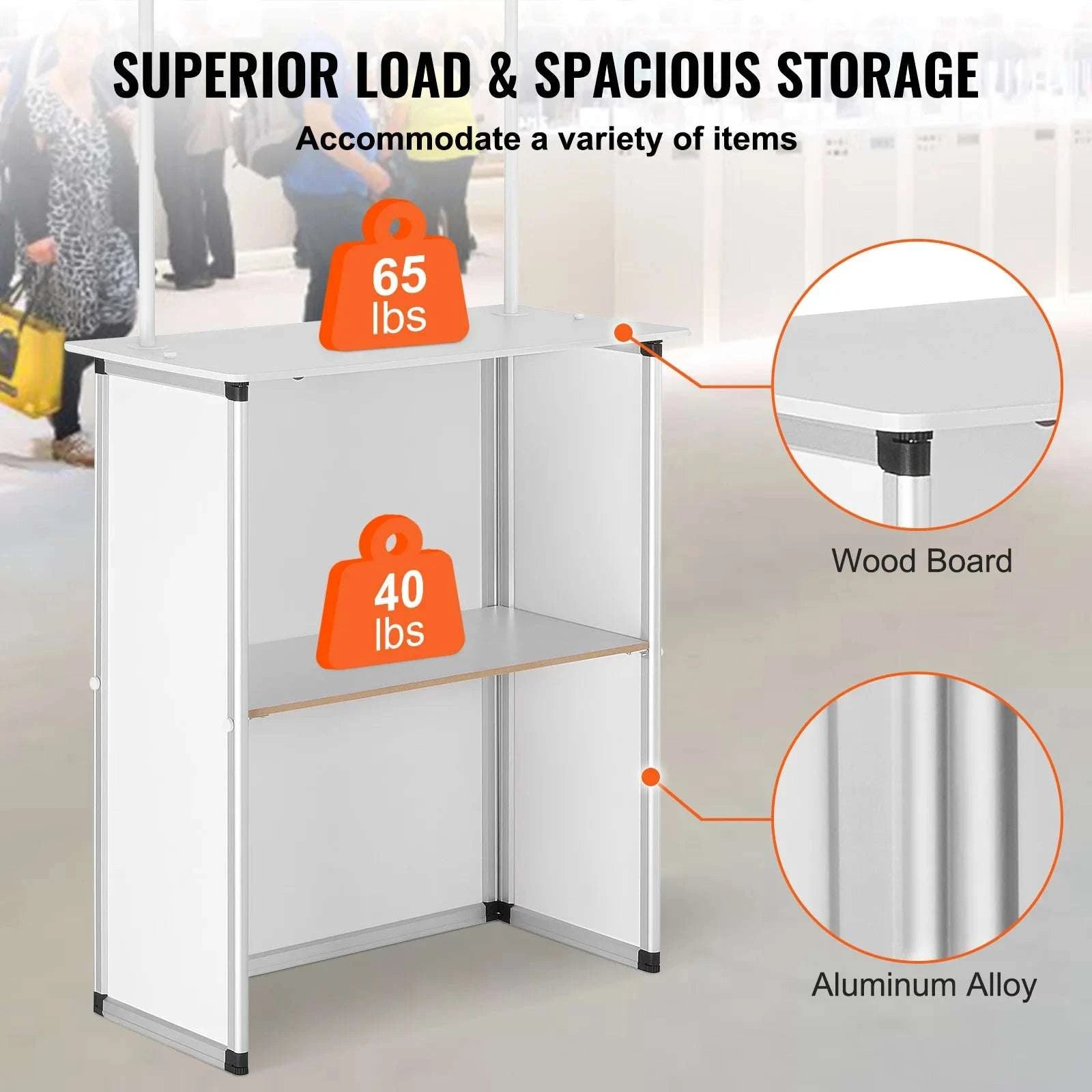 Portable Trade Show Counter Table with Shelf and Display Panel-Pop Up / United States