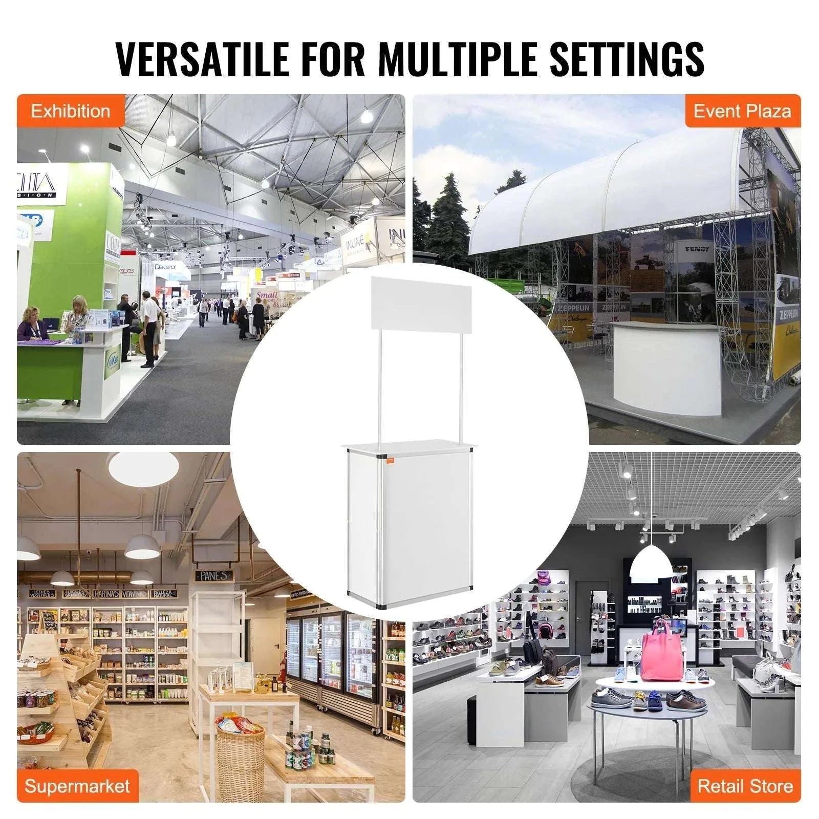Portable Trade Show Counter Table with Shelf and Display Panel-Pop Up / United States
