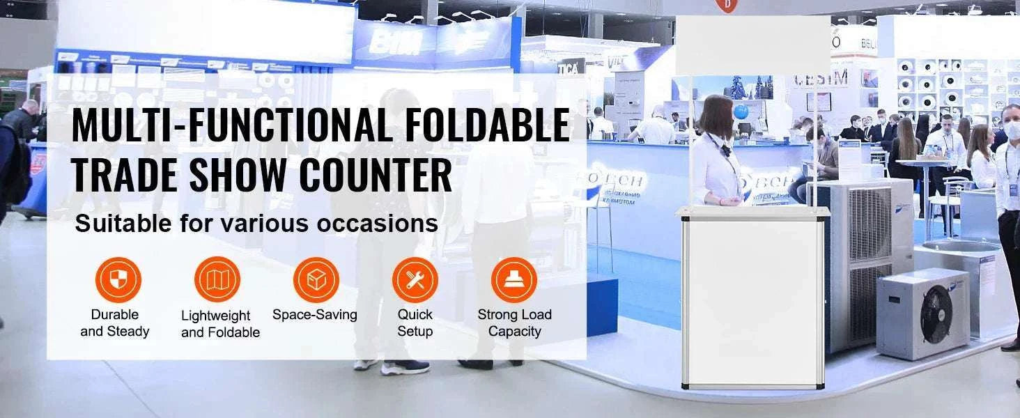 Portable Trade Show Counter Table with Shelf and Display Panel-Pop Up / United States