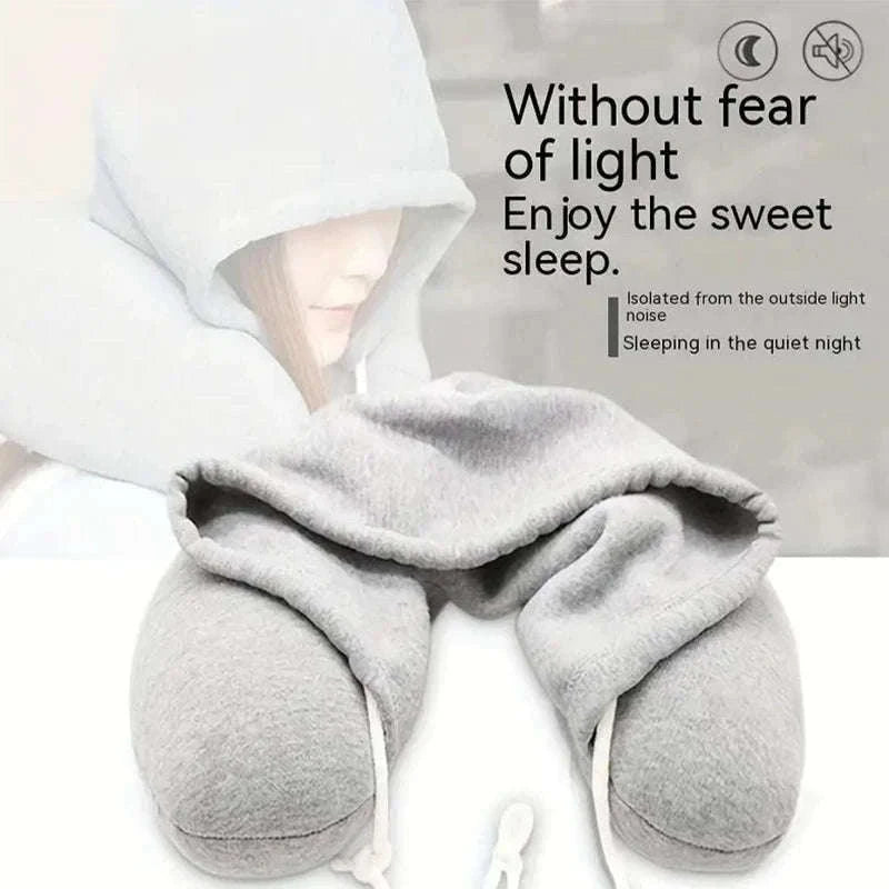 Portable U-Shape Travel Neck Pillow with Hood-Black