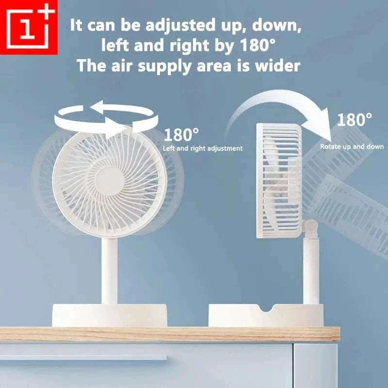 Portable USB Folding Desk Fan with 3 Speeds & Timer-Charging White