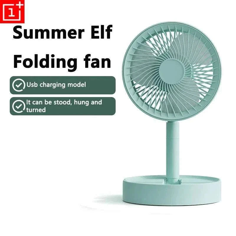 Portable USB Folding Desk Fan with 3 Speeds & Timer-Charging White