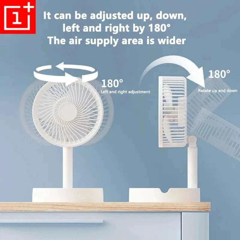 Portable USB Folding Desk Fan with 3 Speeds & Timer-Charging White
