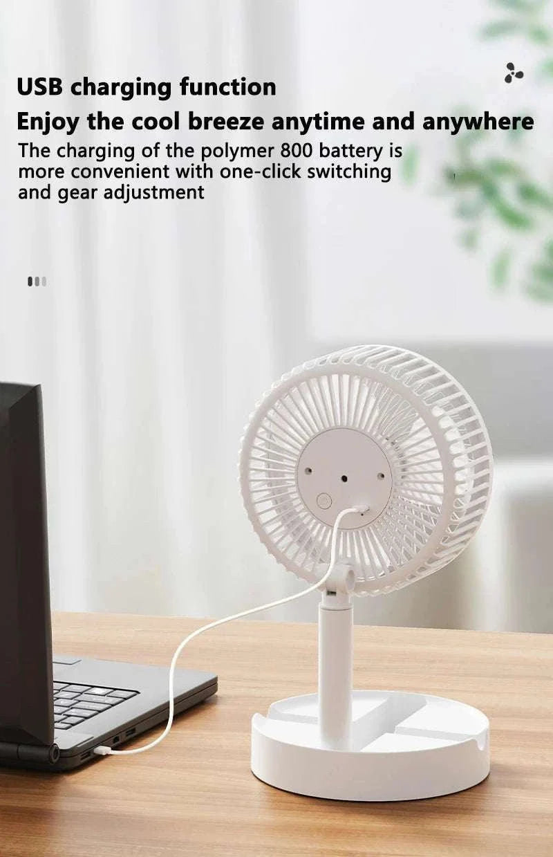Portable USB Folding Desk Fan with 3 Speeds & Timer-Charging White