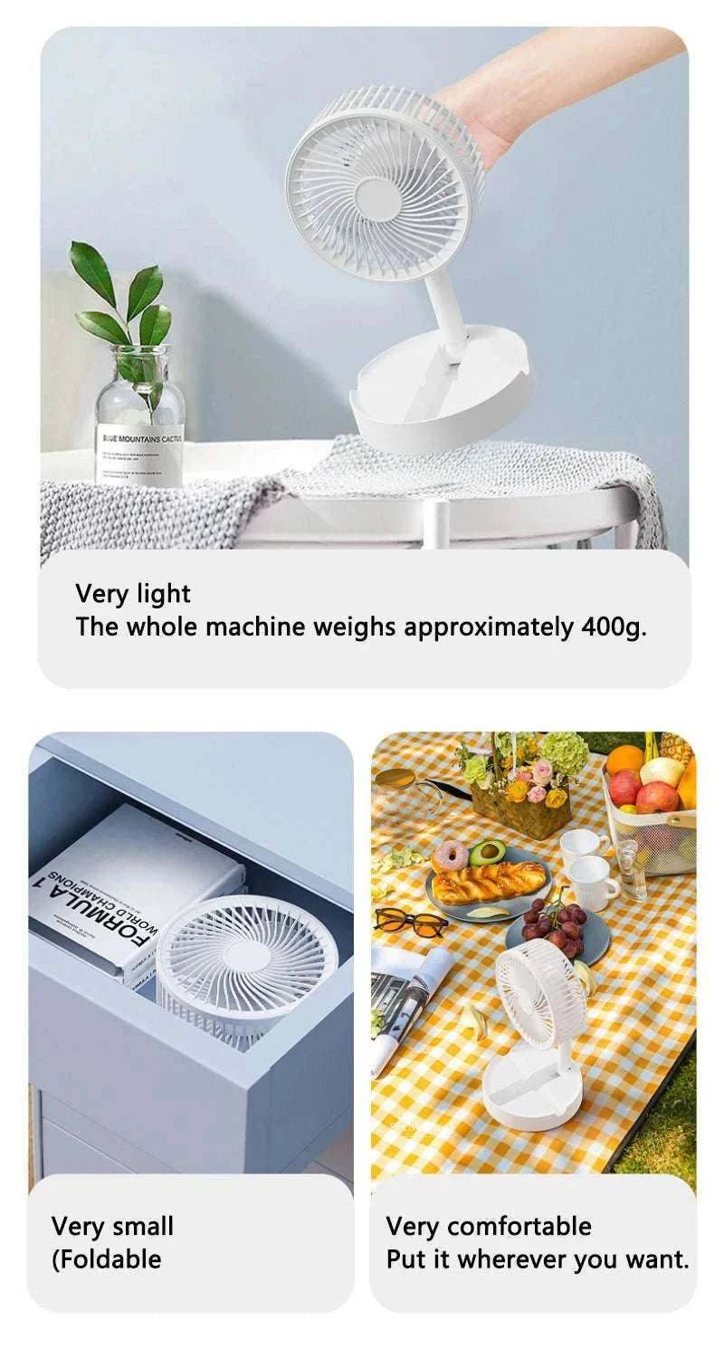 Portable USB Folding Desk Fan with 3 Speeds & Timer-Charging White