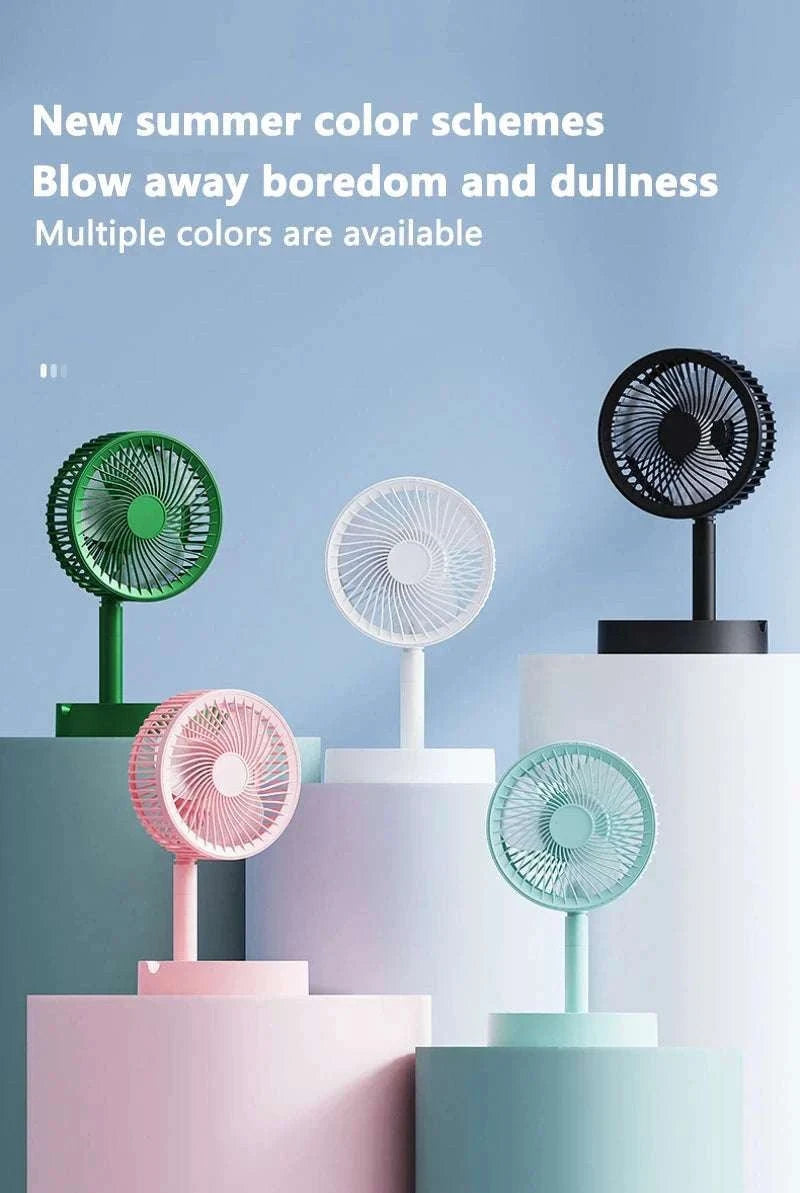 Portable USB Folding Desk Fan with 3 Speeds & Timer-Charging White