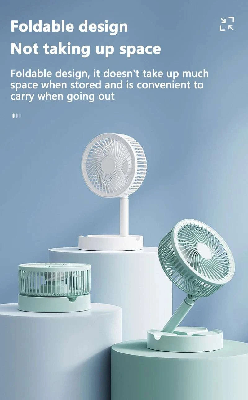 Portable USB Folding Desk Fan with 3 Speeds & Timer-Charging White