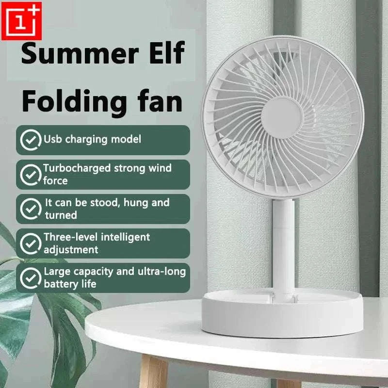 Portable USB Folding Desk Fan with 3 Speeds & Timer-Charging White