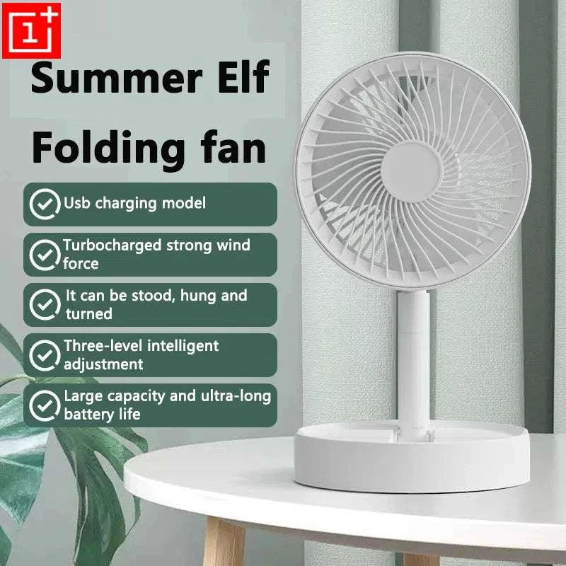 Portable USB Folding Desk Fan with 3 Speeds & Timer-Charging White