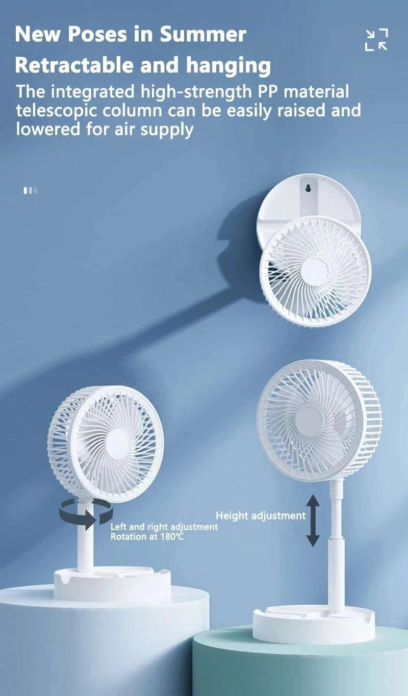 Portable USB Folding Desk Fan with 3 Speeds & Timer-Charging White