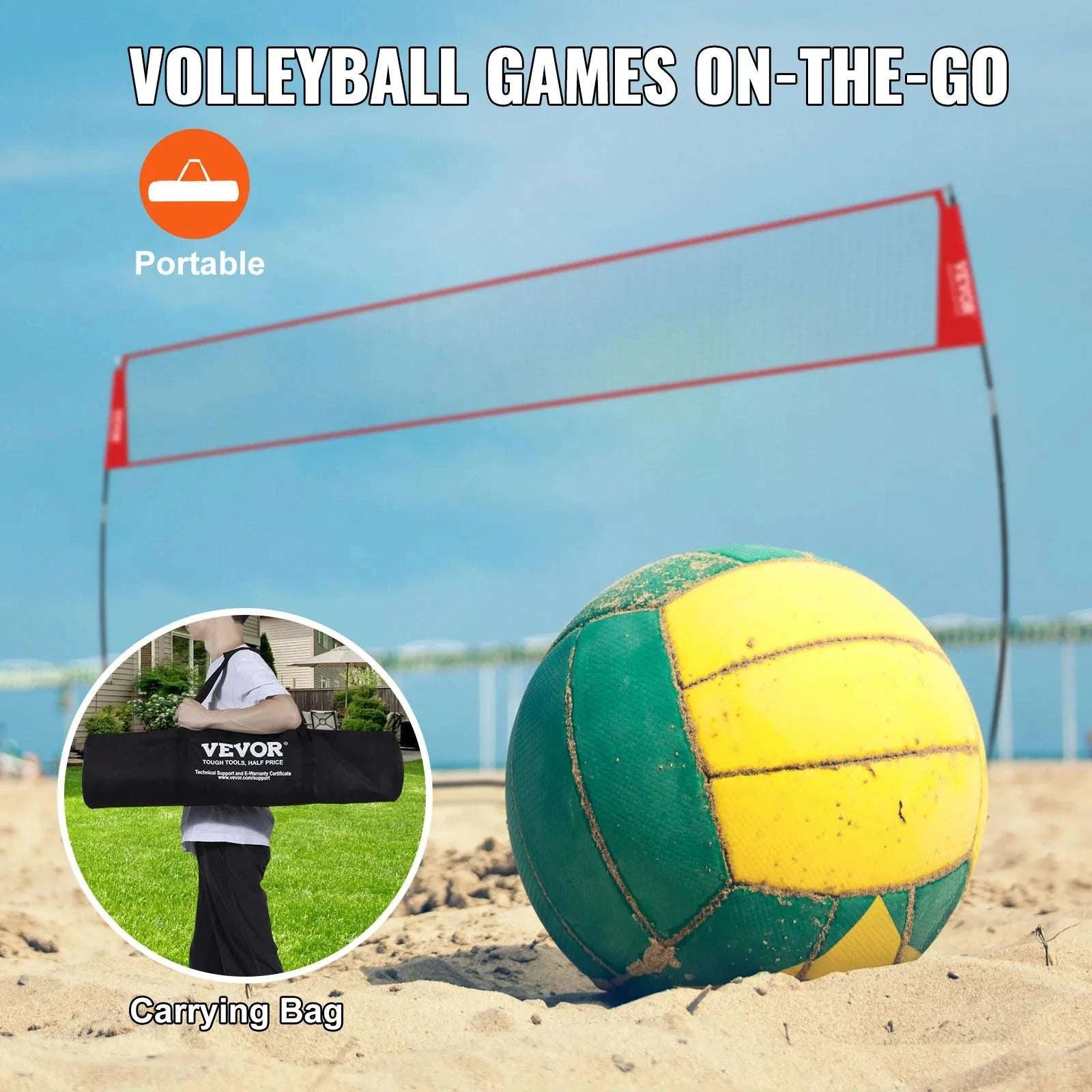 Portable Volleyball Net Set with Adjustable Height and Carry Bag-14FT / UNITED KINGDOM