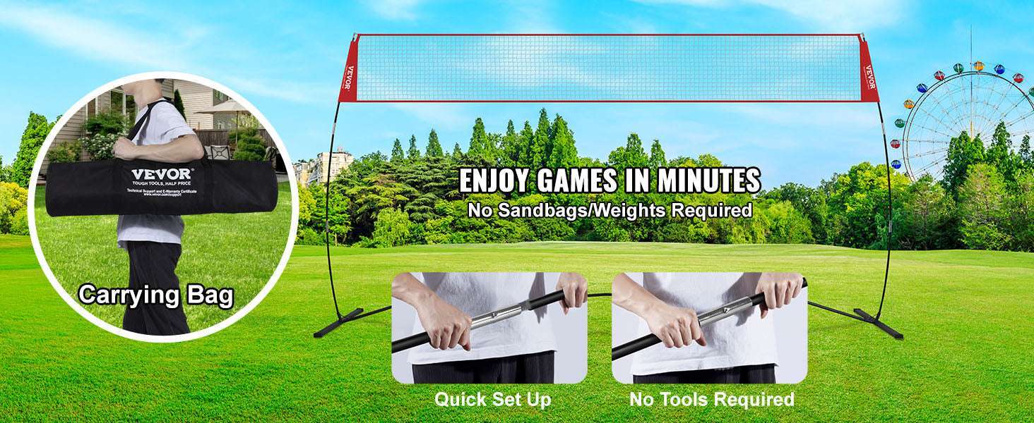 Portable Volleyball Net Set with Adjustable Height and Carry Bag-14FT / UNITED KINGDOM
