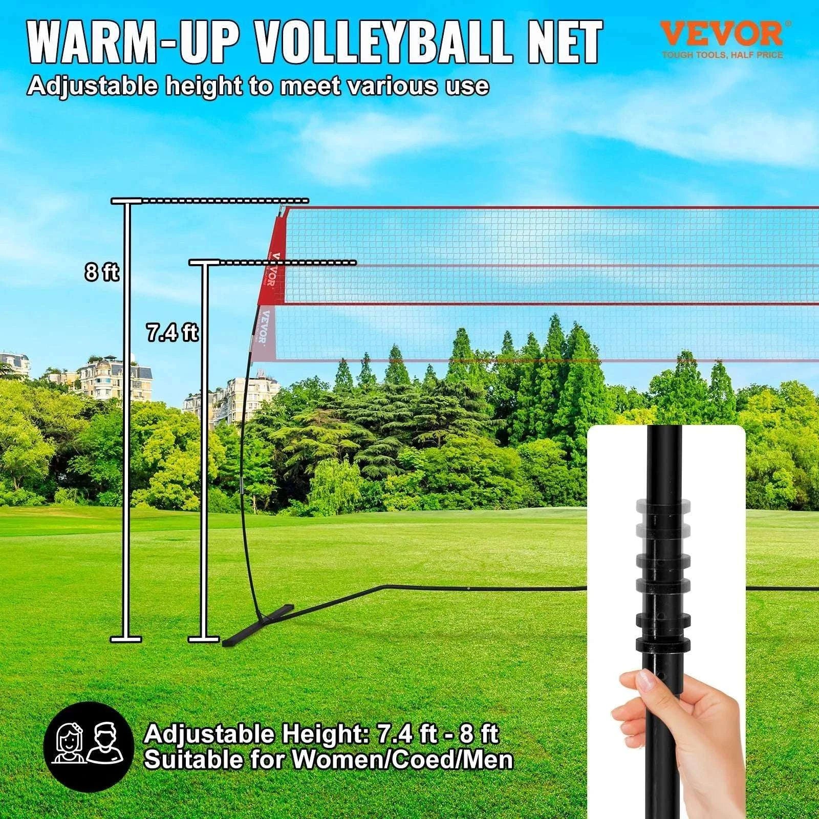 Portable Volleyball Net Set with Adjustable Height and Carry Bag-14FT / UNITED KINGDOM