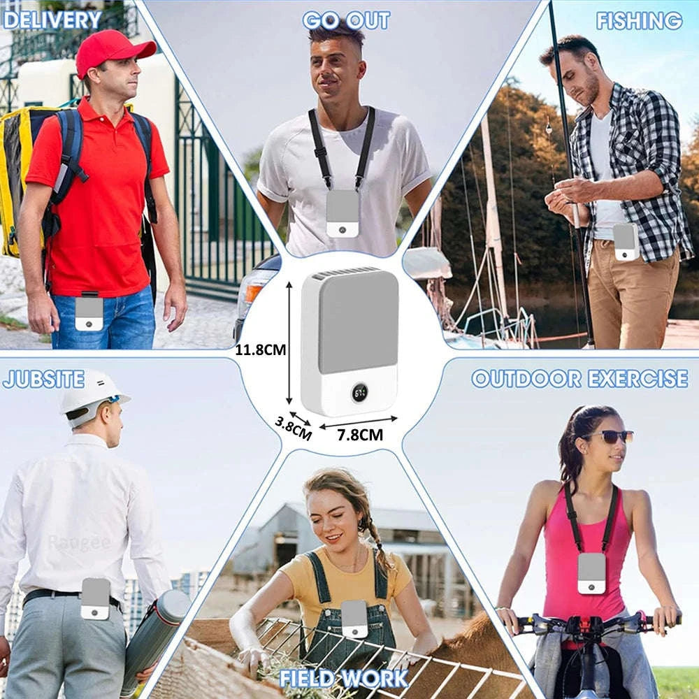 Portable Waist & Neck Fan with 3 Speeds and 2000mAh Battery-White / China Mainland