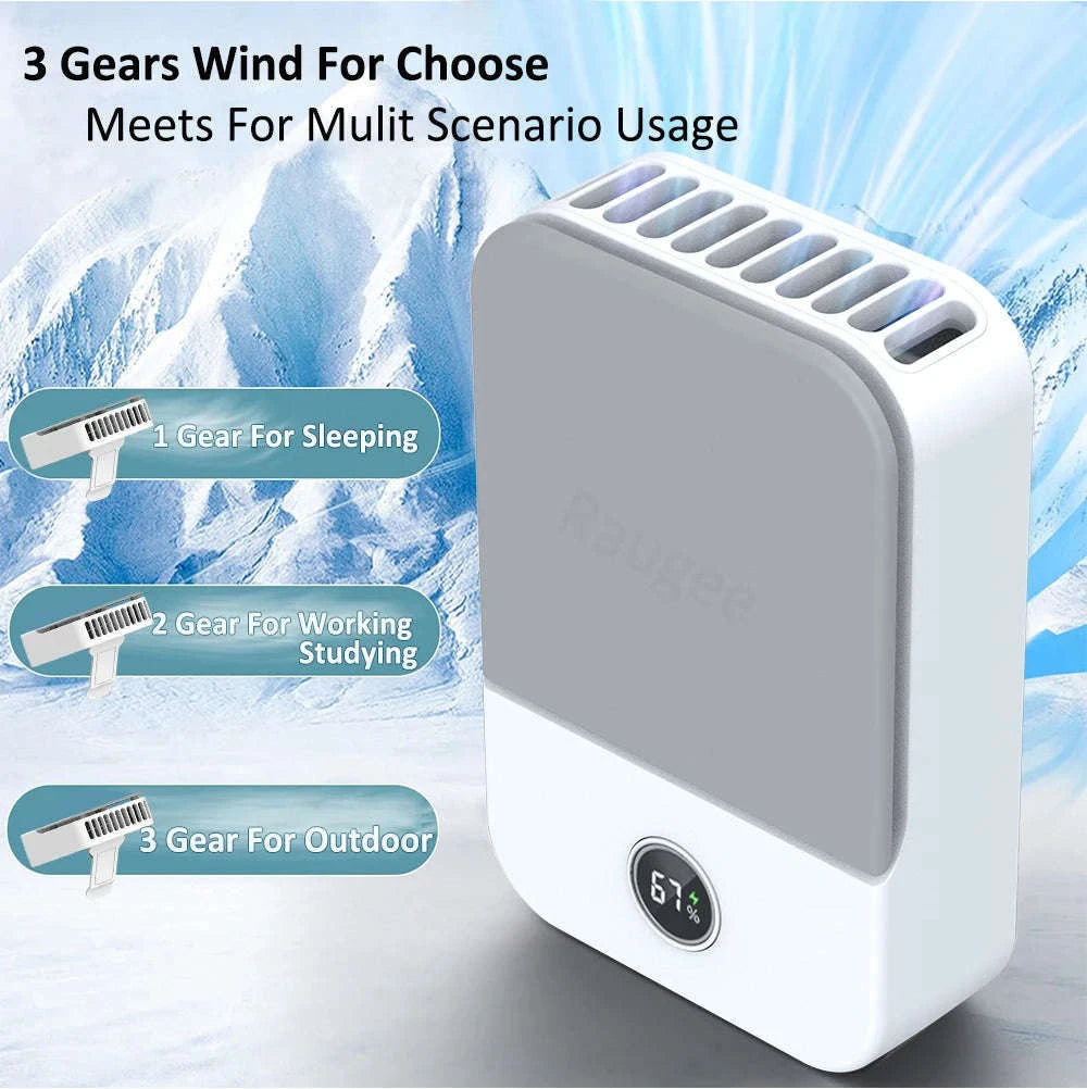 Portable Waist & Neck Fan with 3 Speeds and 2000mAh Battery-White / China Mainland