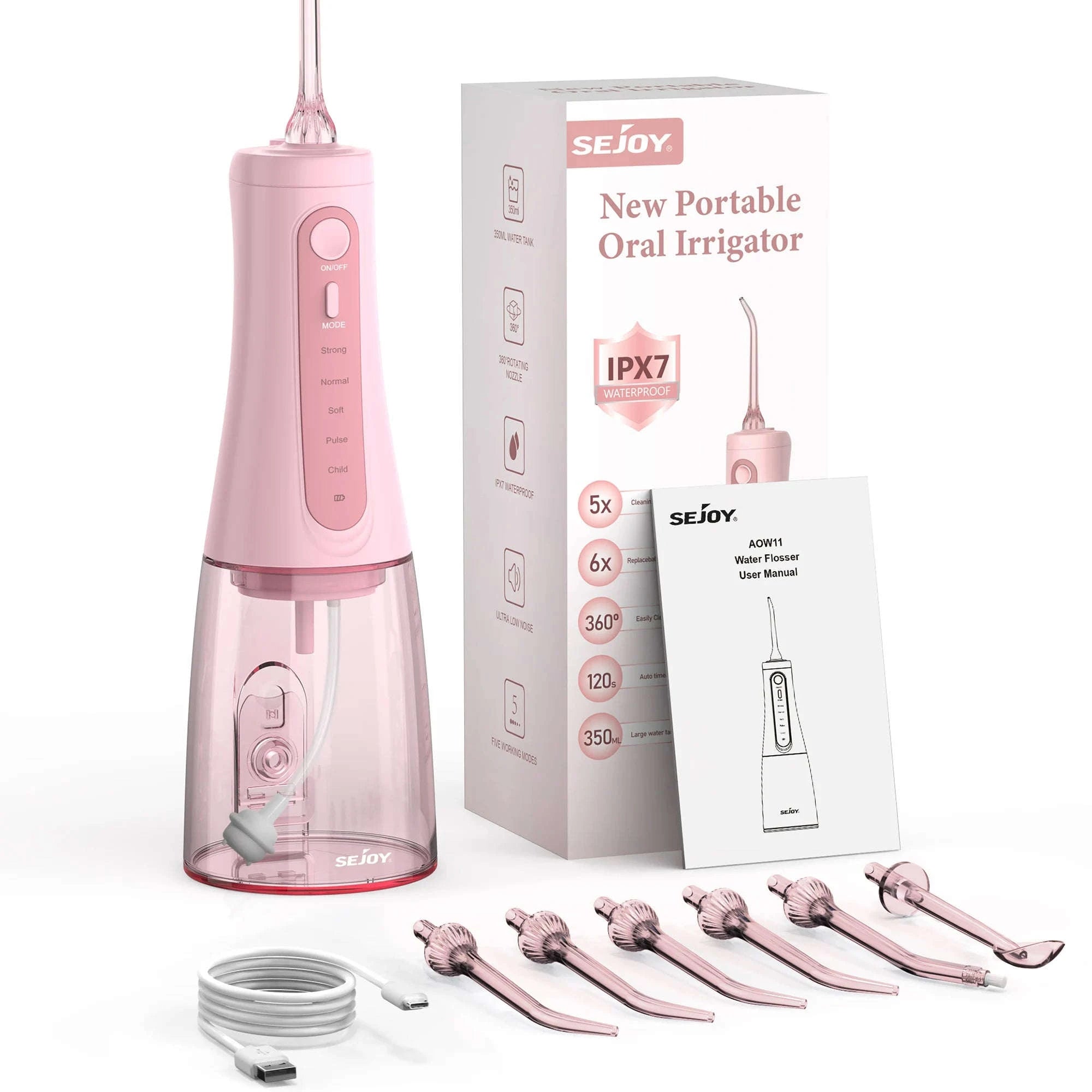 Portable Water Flosser 350ML Rechargeable Oral Irrigator-Pink / United States