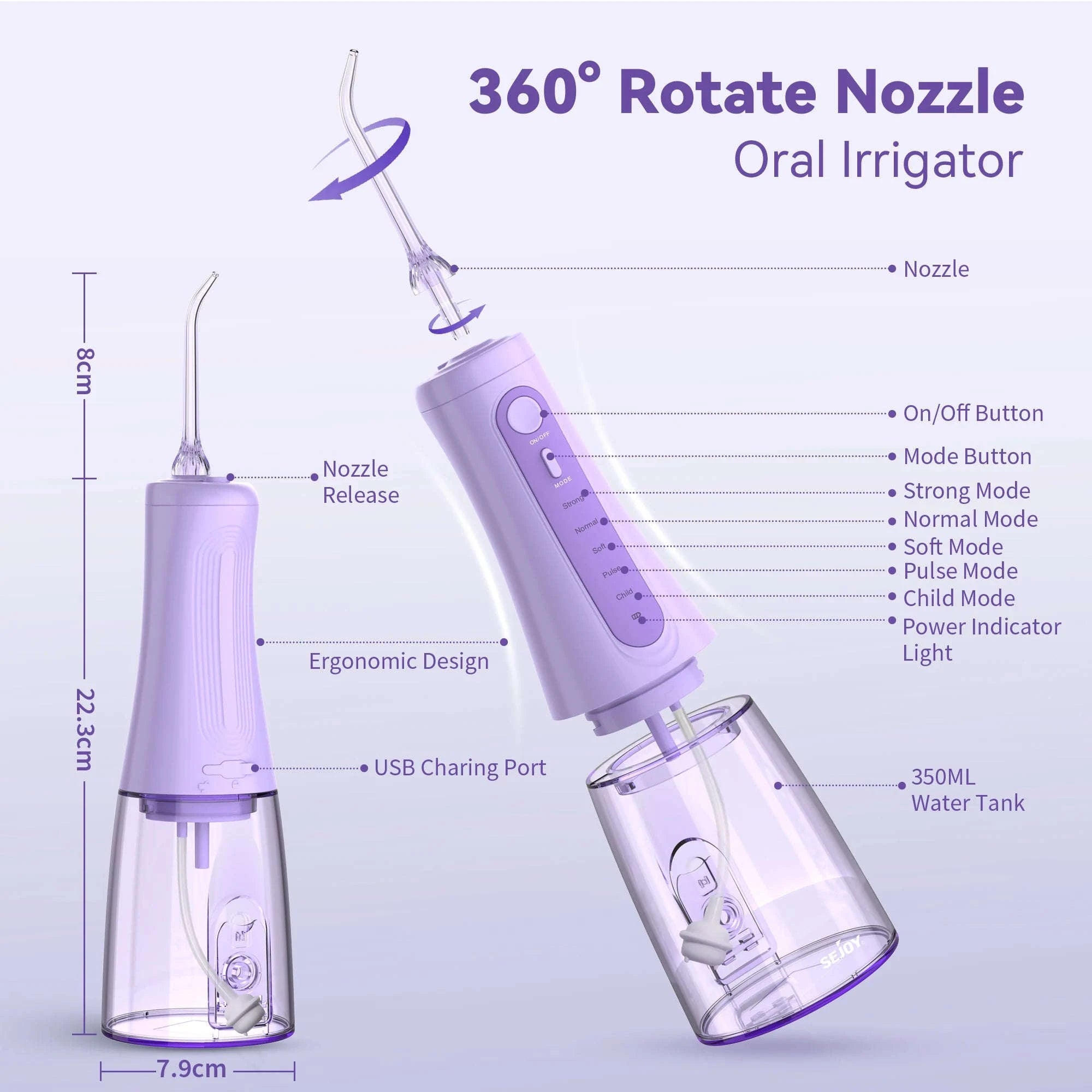 Portable Water Flosser 350ML Rechargeable Oral Irrigator-Pink / United States