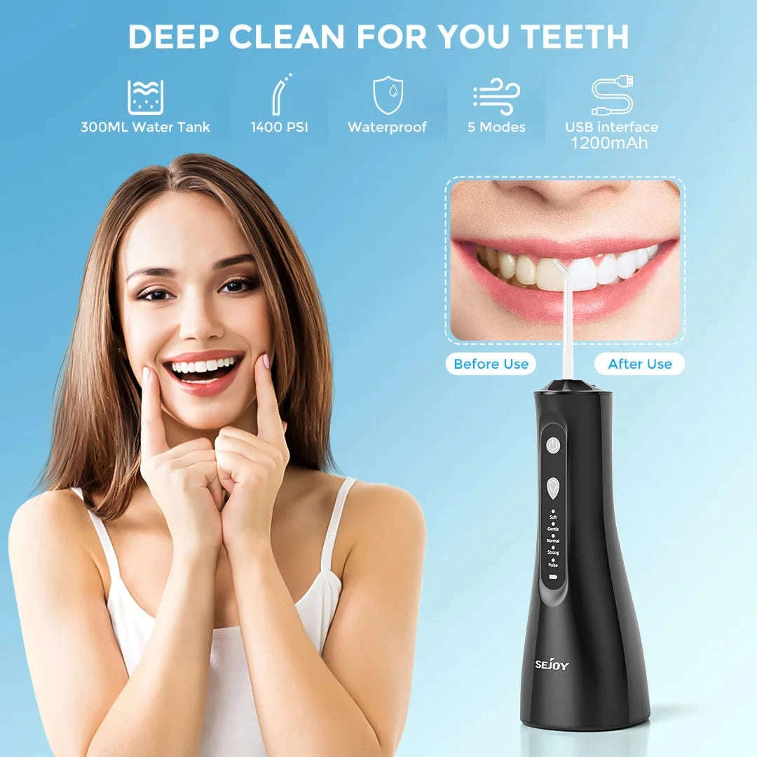 Portable Water Flosser Oral Irrigator with 5 Modes & 350ML Tank-black / UNITED KINGDOM