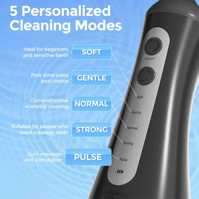 Portable Water Flosser Oral Irrigator with 5 Modes & 350ML Tank-black / UNITED KINGDOM