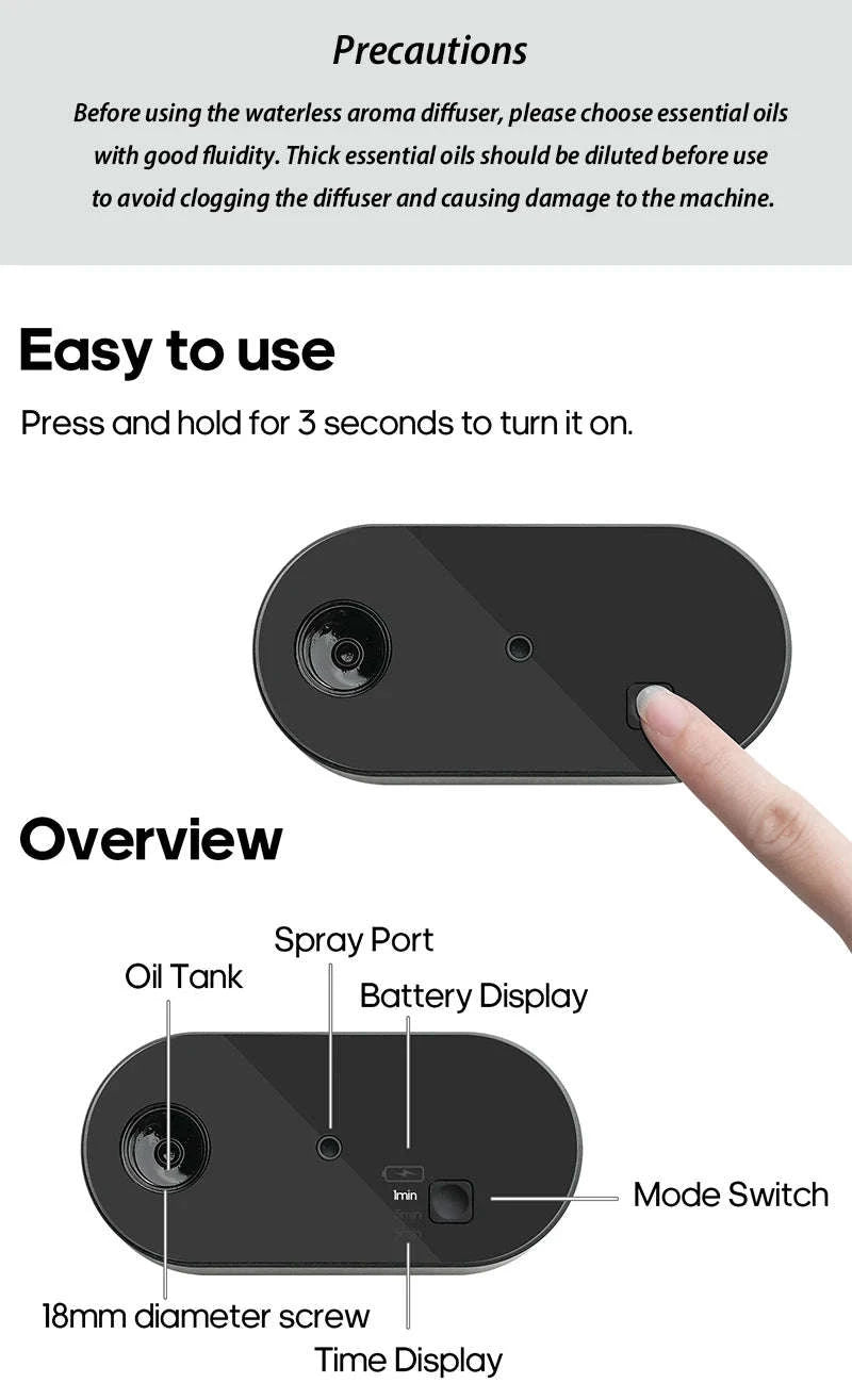 Portable Waterless Aroma Diffuser by KINSCOTER-Black