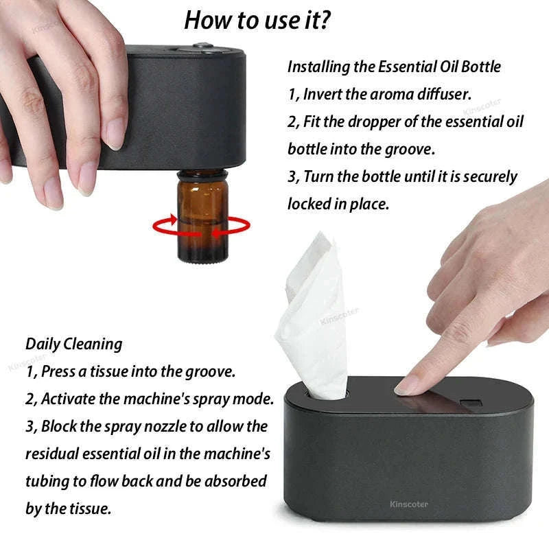 Portable Waterless Aroma Diffuser with 2000mAh Battery-Black