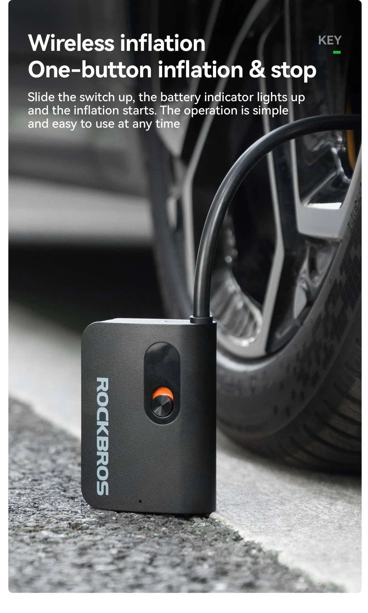 Portable Wireless Electric Tire Pump 2000mAh Mini Inflator-QJCQBAIR