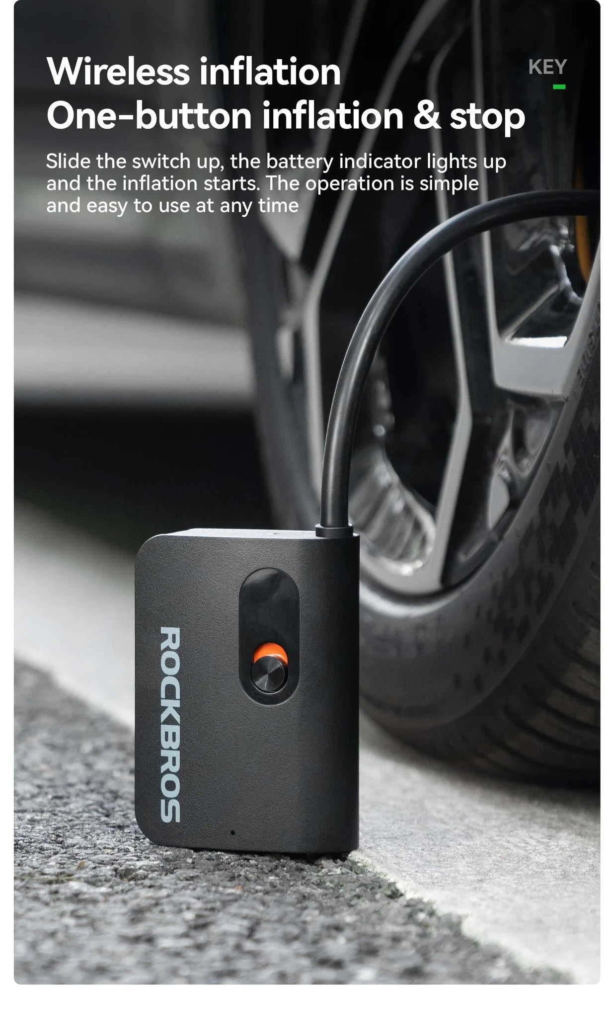 Portable Wireless Electric Tire Pump 2000mAh Mini Inflator-QJCQBAIR