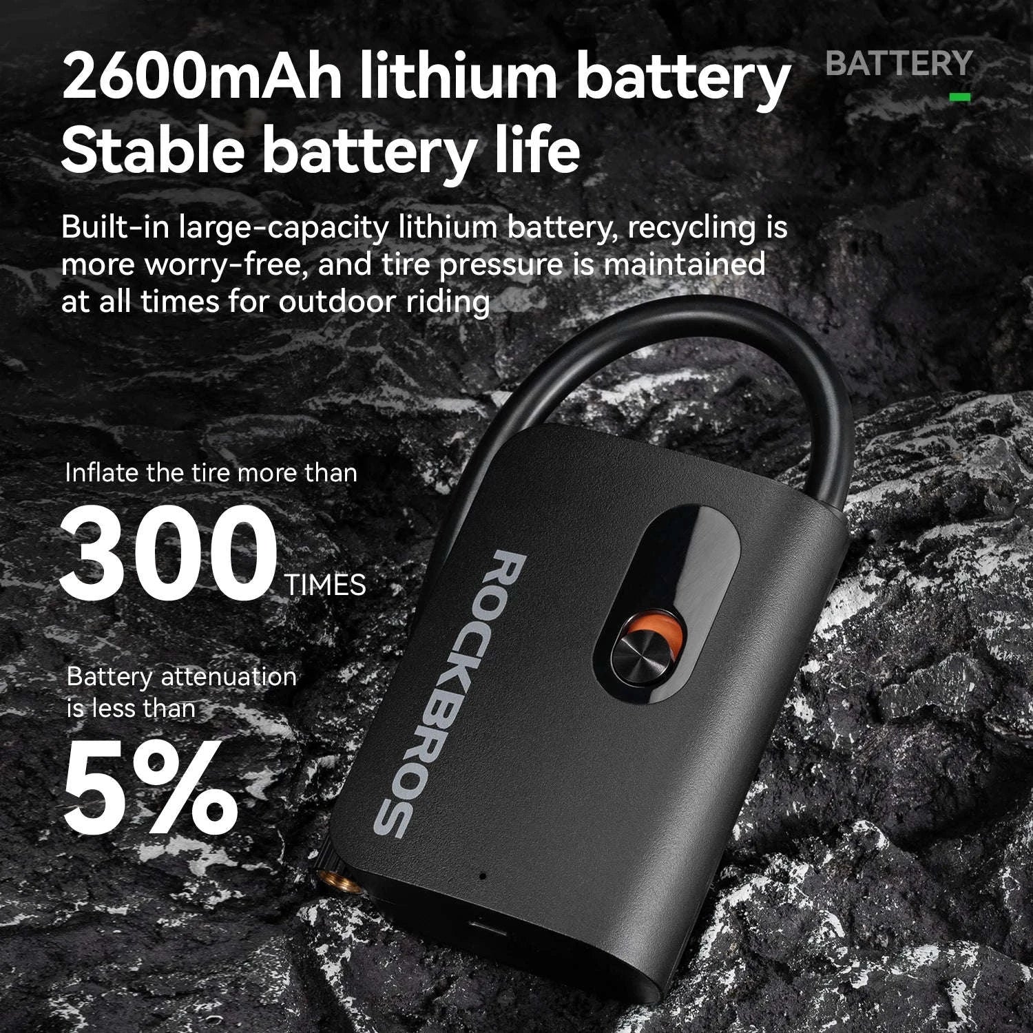 Portable Wireless Electric Tire Pump 2000mAh Mini Inflator-QJCQBAIR