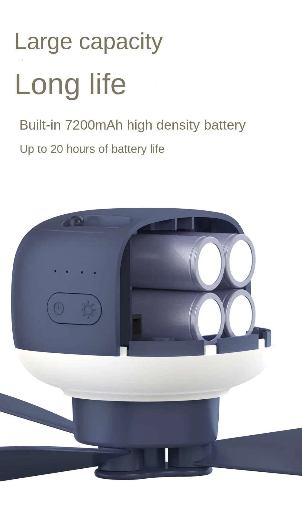 Portable Wireless Mini Ceiling Fan with LED Light and Remote-White 2400mAh