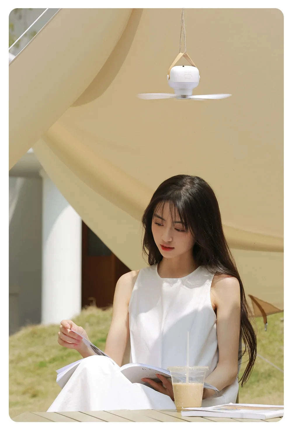 Portable Wireless Mini Ceiling Fan with LED Light and Remote-White 2400mAh