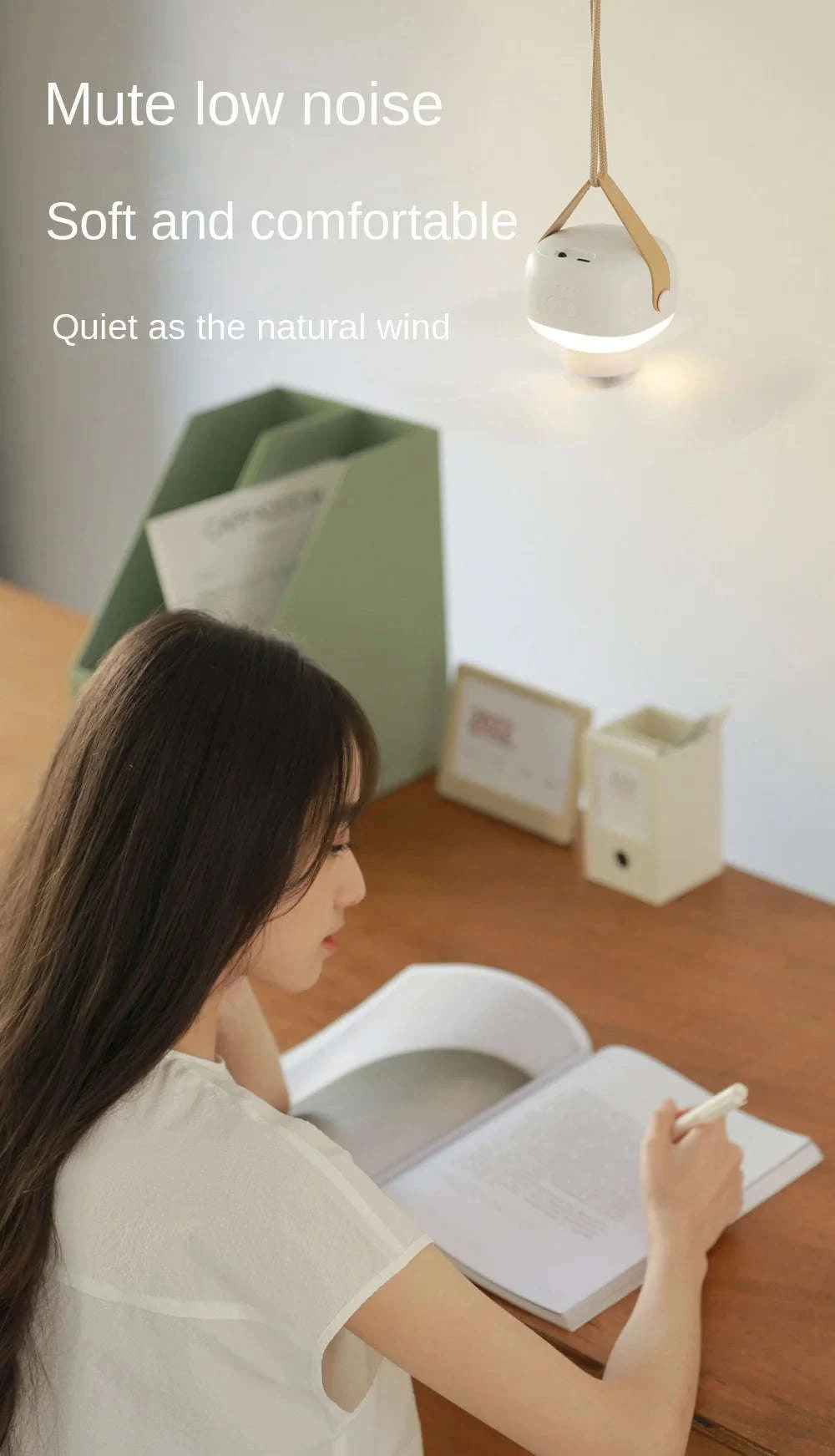 Portable Wireless Mini Ceiling Fan with LED Light and Remote-White 2400mAh