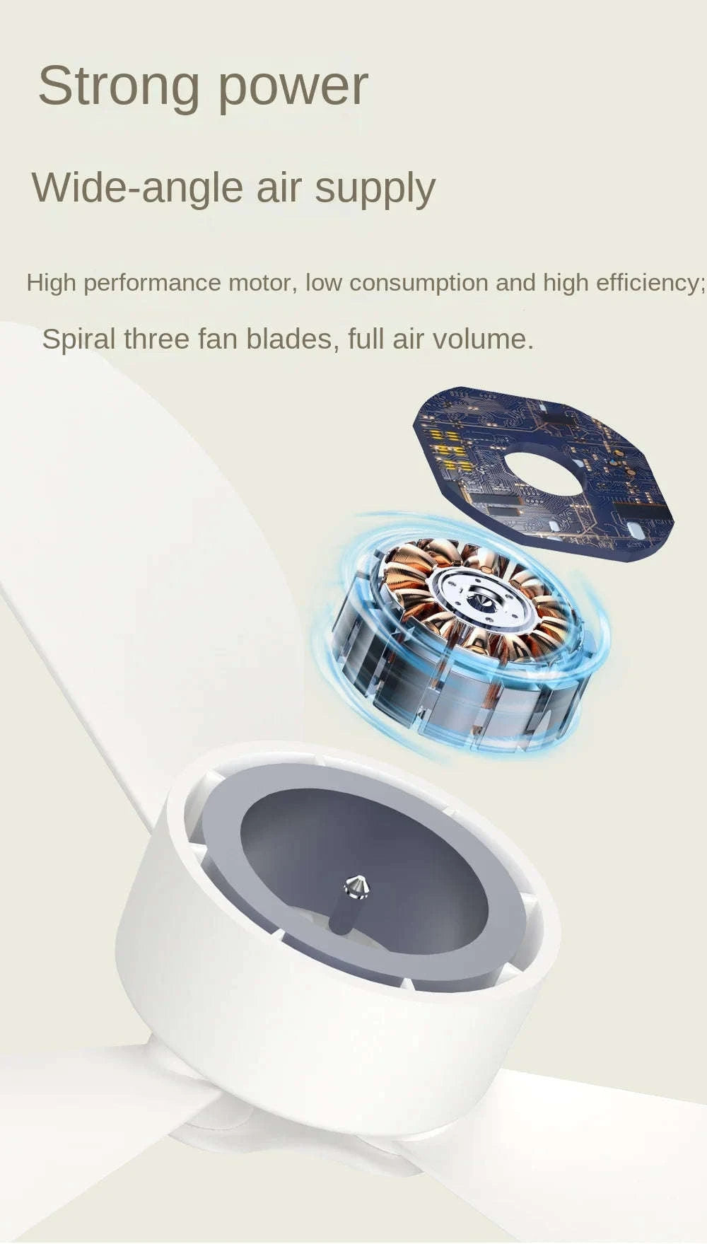 Portable Wireless Mini Ceiling Fan with LED Light and Remote-White 2400mAh