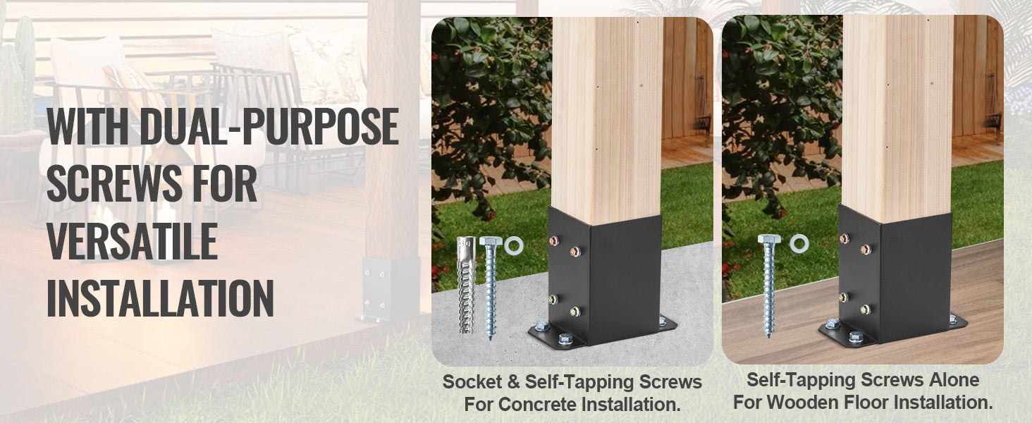 SucceBuy 4x4/ 6x6 Post Base 2/ 4 Pcs Powder-Coated Post Anchor Matte Black Wood Post Brackets for Pavilion Deck Railing