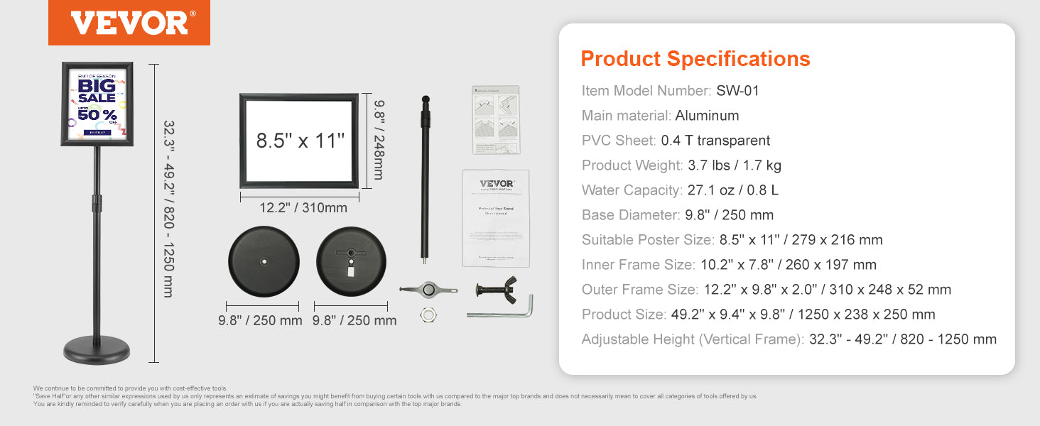 VEVOR Podest-Displayhalter vertikal & horizontal verstellbar, robuster Boden-Posterständer für Display-Werbung und Außenbereich