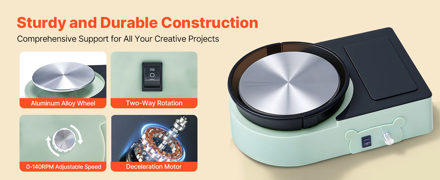 SucceBuy 3/6 inch Mini Pottery Wheel Turntable Forward Reverse Rotation Adjustable Speed Electric Clay Wheel for Kids and Adults
