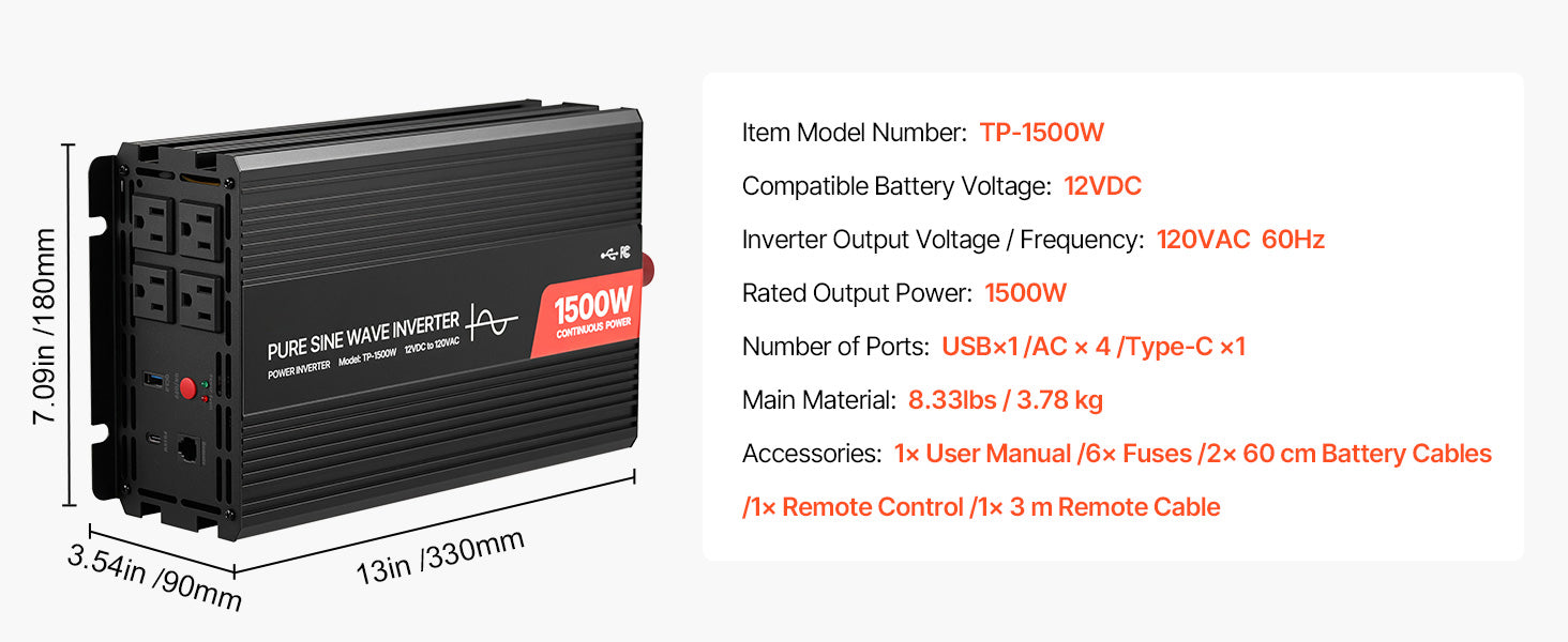 Čistý sinusový měnič napětí 12V na 120V 1500W/4000W s USB a AC