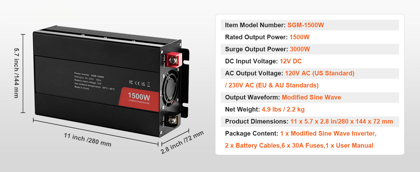 Inverter snage s modificiranim sinusnim valom 1500W–5000W za kućnu i putnu upotrebu