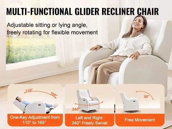 Power Recliner Swivel Glider Chair with 165° Recline & 240° Rotation-Light Gray / GERMANY