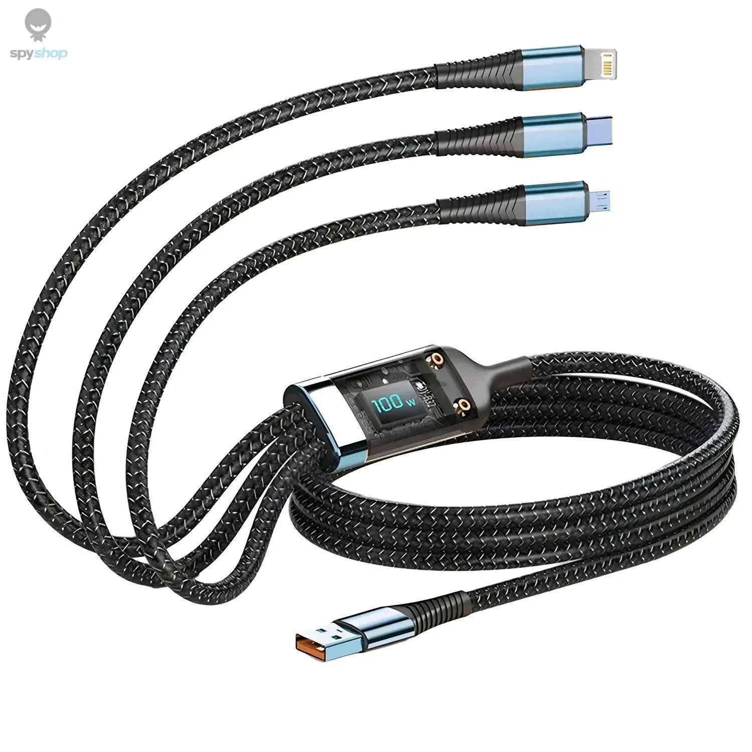 PowerFlex 100W Fast Charging Cable – 3‑in‑1 Multi‑Device Charger-black / 1.2m