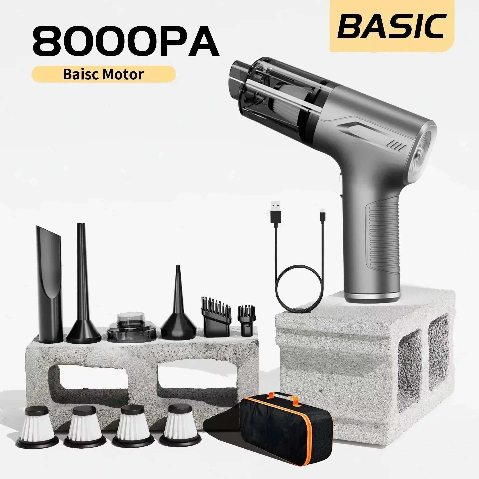 Powerful Mini Car Vacuum Cleaner Cordless 98000PA-Basic 4hepa Bag
