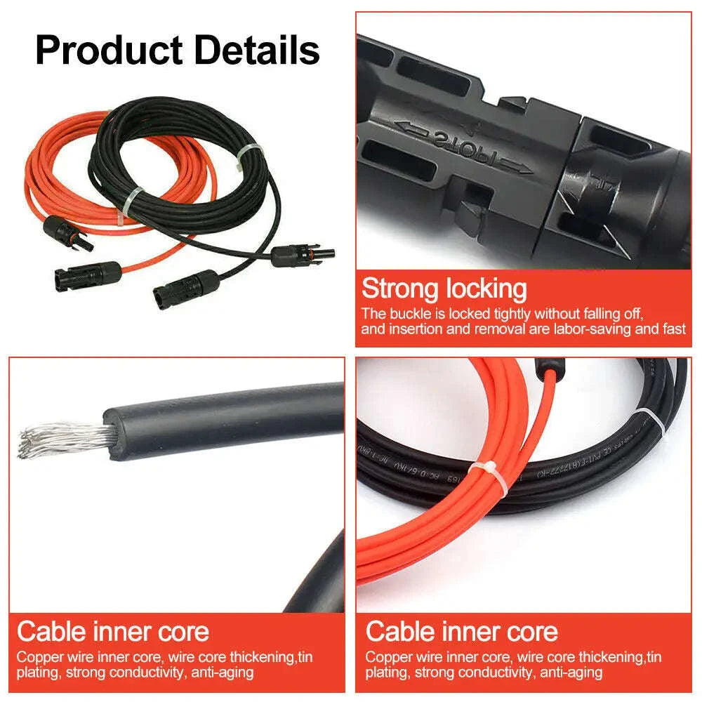 PowMr Black Red 3M 5M 7M 10M 15M 30M Solar Photovoltaic Line 6mm2 10AWG PV Cable with Connectors Solar System PV Extensions Wire-30M BR / United States