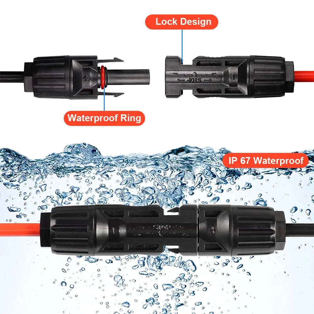 PowMr Black Red 3M 5M 7M 10M 15M 30M Solar Photovoltaic Line 6mm2 10AWG PV Cable with Connectors Solar System PV Extensions Wire-30M BR / United States